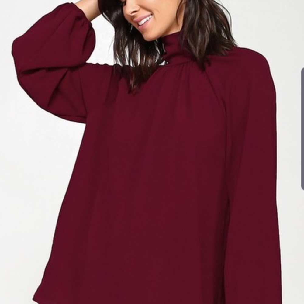 Women’s Wine Tie Back, Bubble Sleeve Blouse